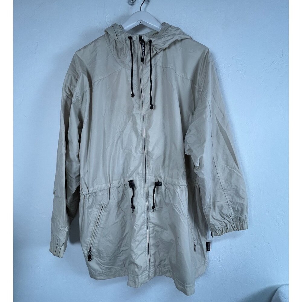 Pacific Trail Mens Beige Hooded Jacket Large Pockets Lightweight Outdoor Wear